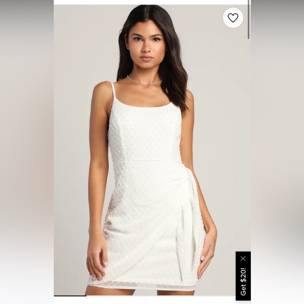 Lulu’s White Swiss Dot Faux-Wrap Mini Dress NWT Size Small